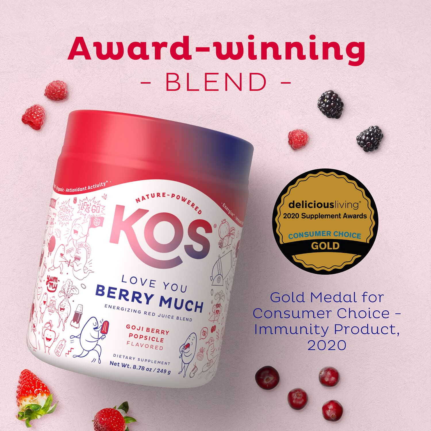 KOS Reds Superfood Powder for Antioxidants - USDA Certified Organic Beet Root, Goji Berries, Acai, Pomegranate, Coconut Water & Digestion Enzymes- Goji Berry Popsicle Flavor Juice Mix - 28 Servings KOS buy supplements Au