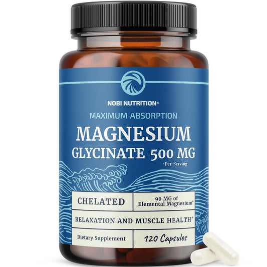 Magnesium Glycinate 500mg | High Absorption | Sleep, Muscle, Bone, Heart Health & Relaxation Support for Women & Men | Chelated Mag Glycinate | Magnesium Supplement | Vegan & Non-GMO | 120 Capsules Nobi NutritionBuy Supplements Australia