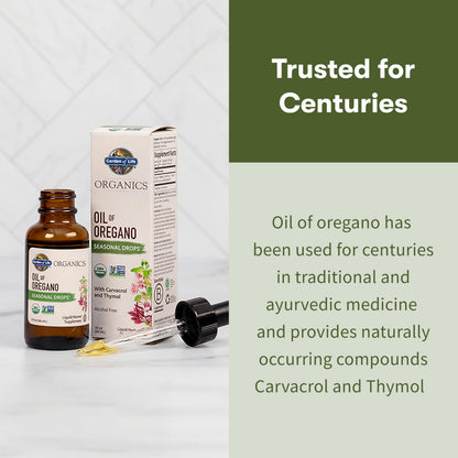 Garden of Life Organics Oil of Oregano Seasonal Drops 1fl oz (30 mL) Liquid, Concentrated Plant Based Immune Support - Alcohol-Free, Organic, Non-GMO