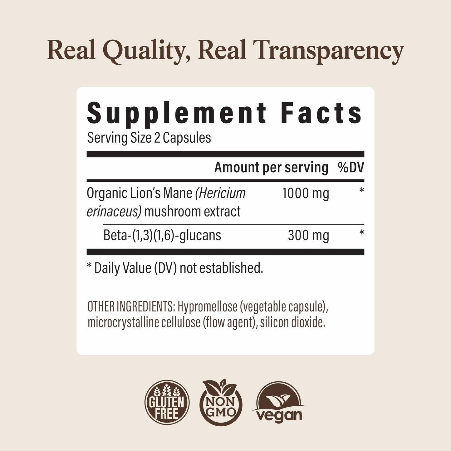 Real Mushrooms Lions Mane Mushroom Cognition (120 Capsules) Lions Mane Mushroom Powder Extract Capsules