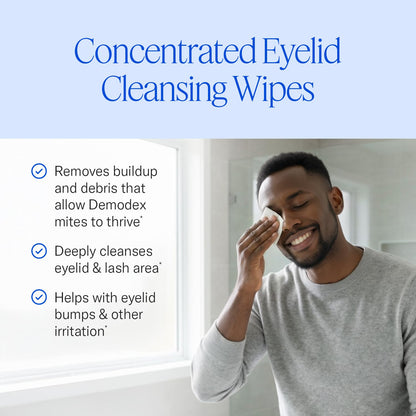 Cliradex Towelettes - Natural Face, Eyelash & Eyelid Cleanser - Wipes for Demodex, Blepharitis, Mgd and Red Irritated Eye Lid