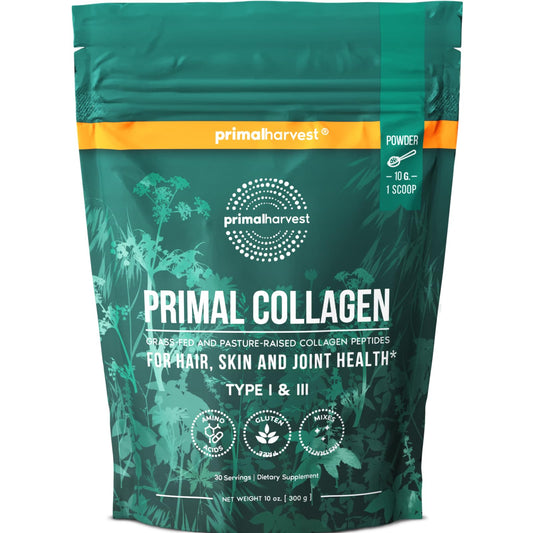 Primal Harvest Collagen Powder for Women or Men Primal Collagen Peptides Powder Type I & III, 10 Oz Collagen Protein Powder for Hair