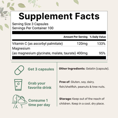 Micro Ingredients Pure Magnesium Complex, 300 Capsules | Triple Magnesium Glycinate, Malate, Taurate with Vitamin C | 100% Chelated | Supports Muscles, Nerves, & Energy | Only Active Ingredients Micro Ingredients buy supplements Au