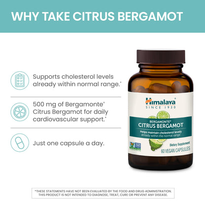 Himalaya Citrus Bergamot, Herbal Supplement for Daily Wellness, Vegan, Gluten Free, 500 mg Bergamonte® Extract, 60 Capsules