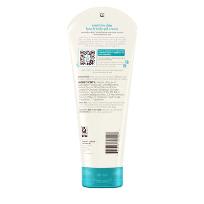 Aveeno Sensitive Skin Face & Body Gel Cream for Kids with Prebiotic Oat, Clinically Proven 24 Hour Hydration for Soft Skin