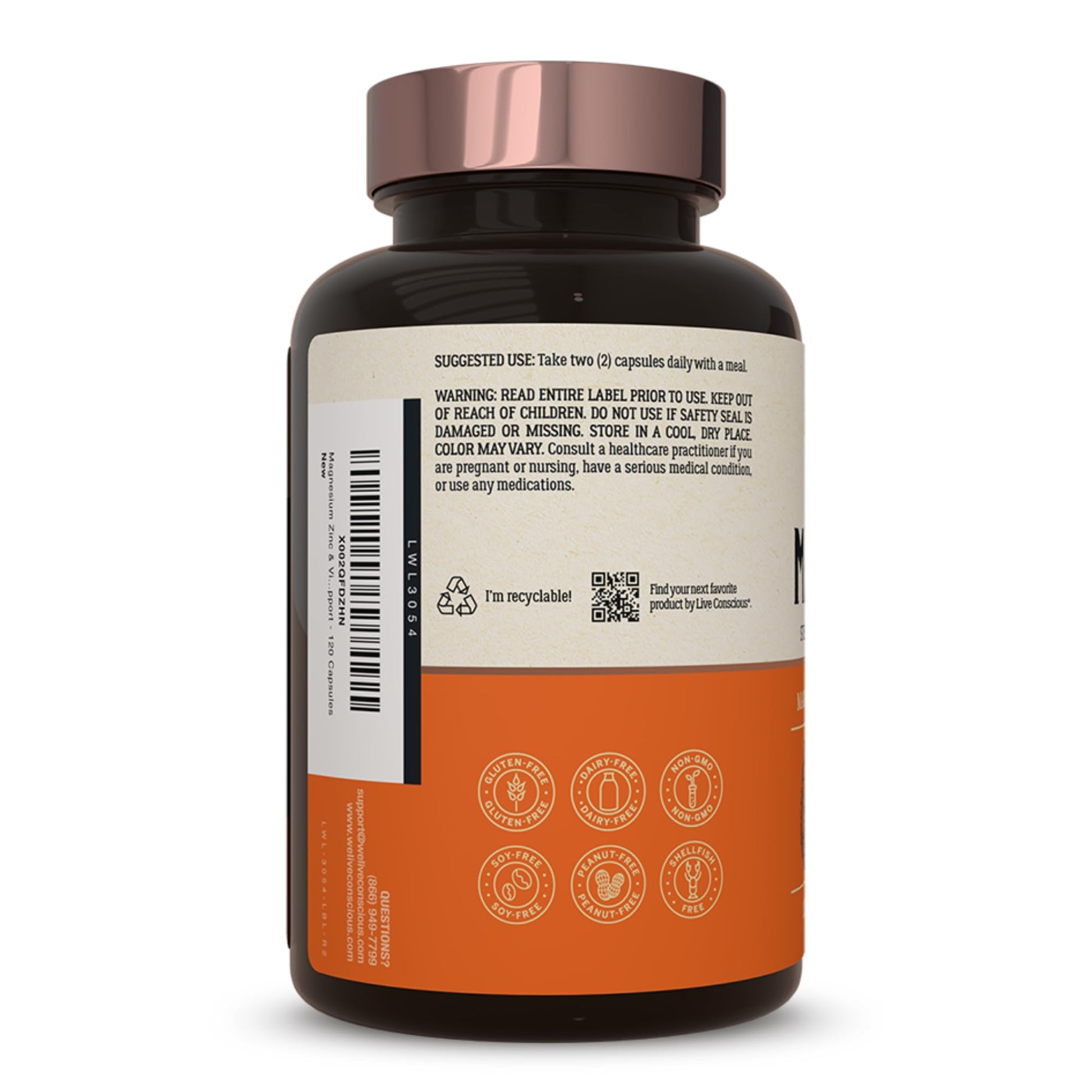 Live Conscious Magwell Magnesium Zinc & Vitamin D3 - Magnesium Glycinate, Malate, & Citrate - Triple Supplement for Women & Men - for Sleep, Bone, Heart, Immune Support - 120 Caps Live ConsciousBuy Supplements Australia