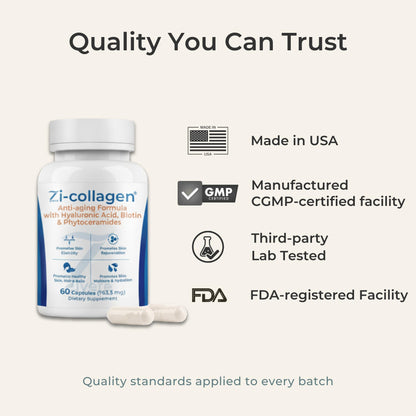 Zi-Collagen Marine Collagen Capsules for Skin, Hair & Nails Support – with Phytoceramides, Hyaluronic Acid, Biotin & Vitamins A C D3 E – 60 Capsules Zivere buy supplements Au