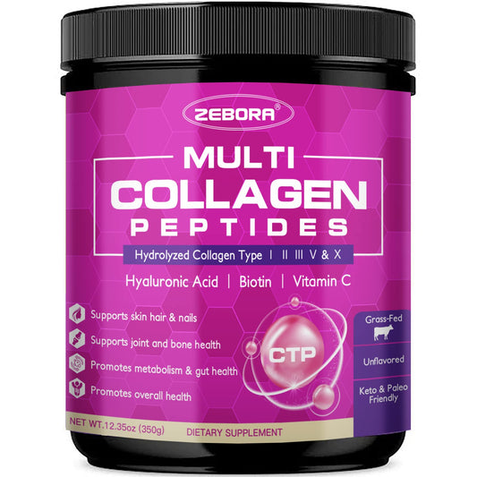 ZEBORA Multi Collagen Peptides Powder - Hydrolyzed Collagen Type I II III V X with Hyaluronic Acid, Biotin, Vitamin C - Support Skin Hair Nail Joints, Non-GMO, Unflavored, Keto Friendly ZEBORA buy supplements Au