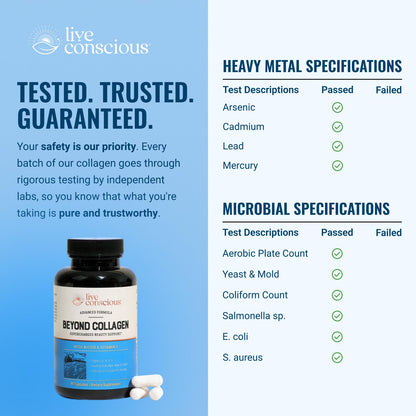 Live Conscious Beyond Collagen Multi Collagen Capsules - Types I, II, III, V & X - Hydrolyzed Blend with Biotin & Vitamin C