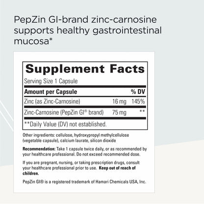 Integrative Therapeutics Zinc-Carnosine - Digestive & Gut Health Support* - GI Tract Support* - Supports Immune Health* - Easy-to-Swallow