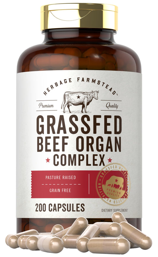 Carlyle Grass Fed Beef Organ Complex | 200 Capsules | Pasture Raised, Grain Free Supplement | with Desiccated Liver, Kidney, Pancreas, Heart, Spleen