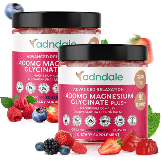 Adndale 180 CT Magnesium Glycinate Gummies 400 mg/Serv with Ashwagandha, Magnesium Malate & Taurate