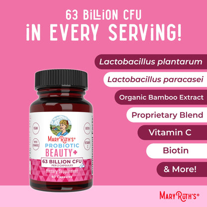 MaryRuth Organics Probiotic Beauty Capsules | Vegan Collagen Support | Anti Aging | Gut Health | Hair Skin and Nails Vitamins | Skin Care