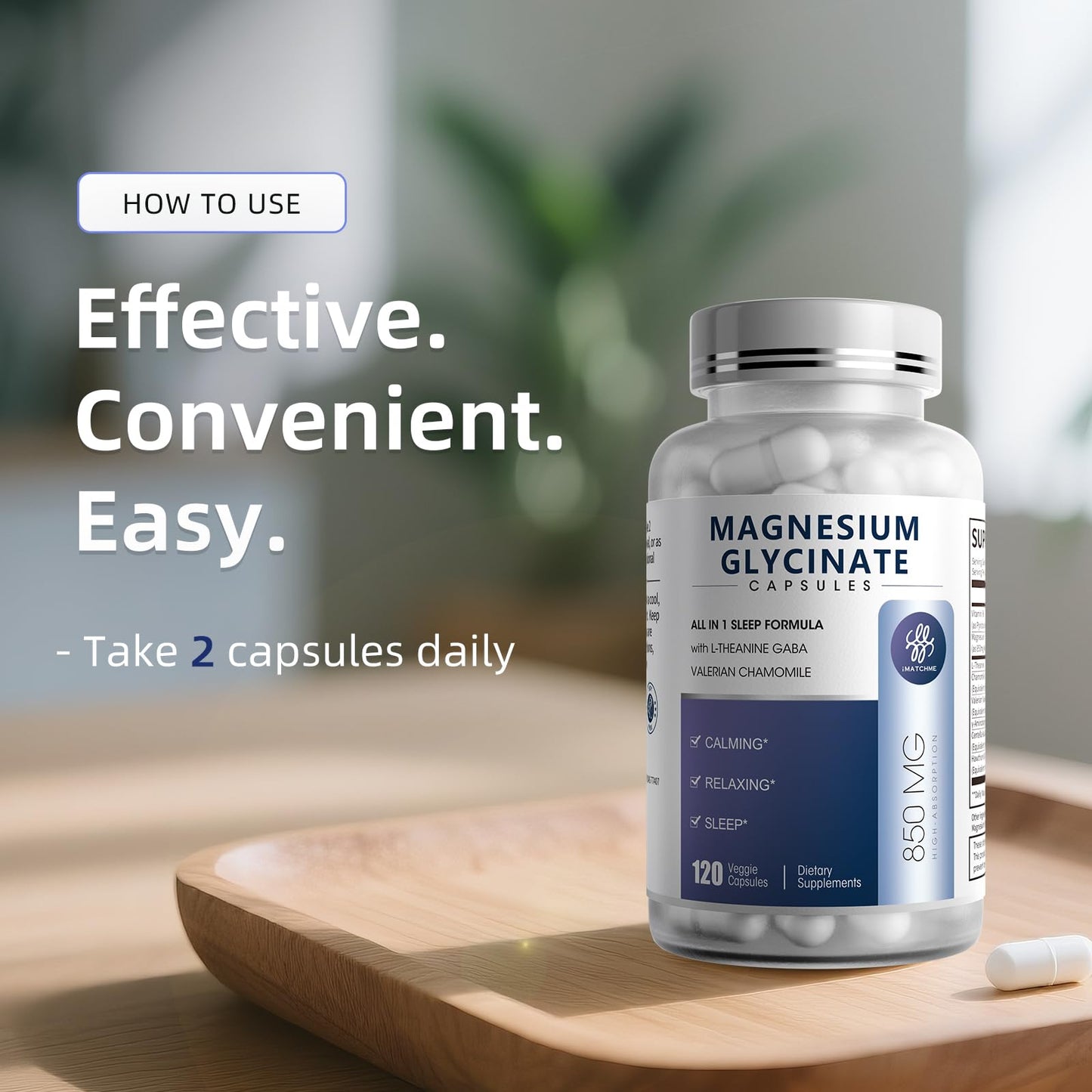 iMATCHME Magnesium Glycinate 850mg Capsules with L-Theanine, Chamomile & GABA for Sleep, Calmness, Muscle, Bone Health & Immune Support, Magnesium for Women and Men, Vegan, High-Absorption, 120 Count iMATCHMEBuy Supplements Australia