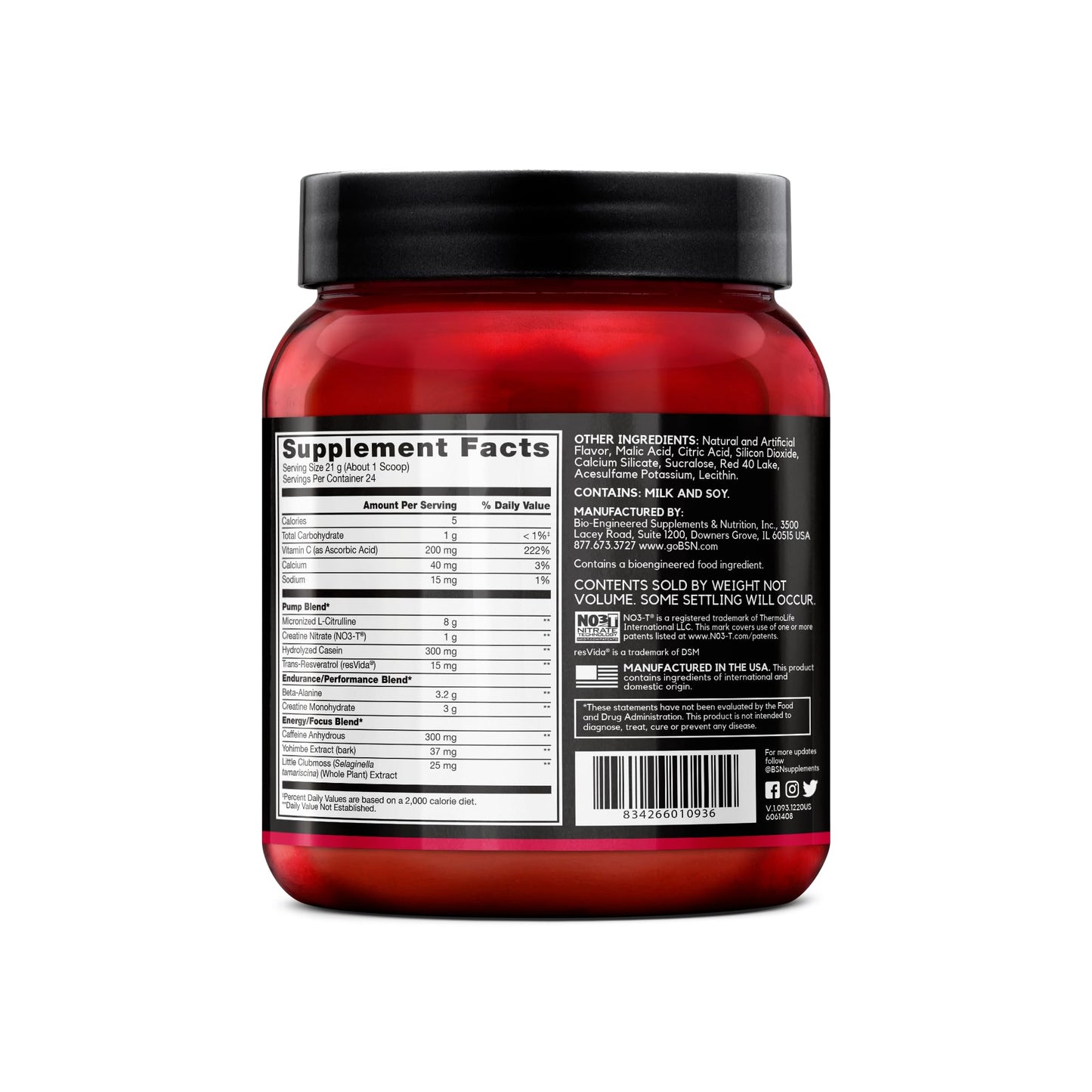 BSN N.O.-XPLODE Vaso Pre Workout Powder with 8g of L-Citrulline and 3.2g Beta-Alanine and Energy, Flavor: Cherry Bomb, 24 Servings