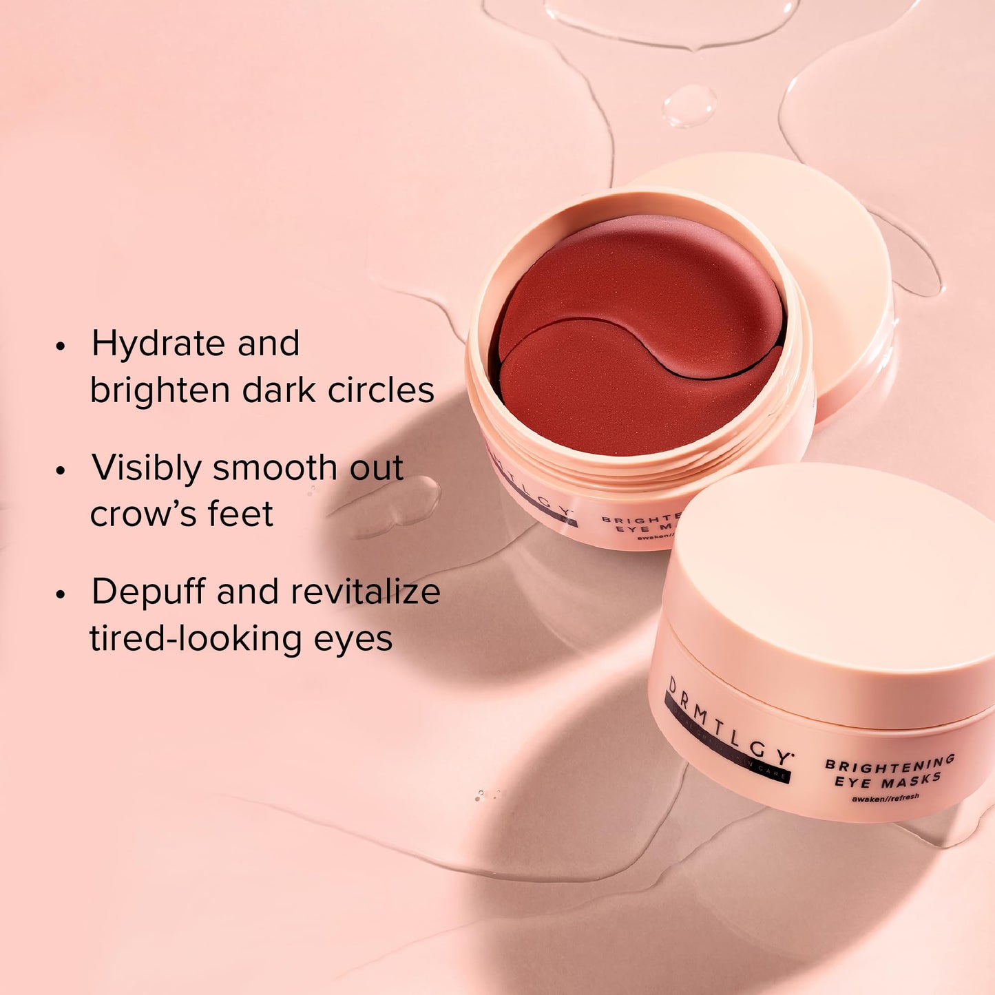 DRMTLGY Brightening Eye Masks – Biodegradable Hydrogel Under Eye Patches with Caffeine, Peptides, Hyaluronic Acid & Niacinamide