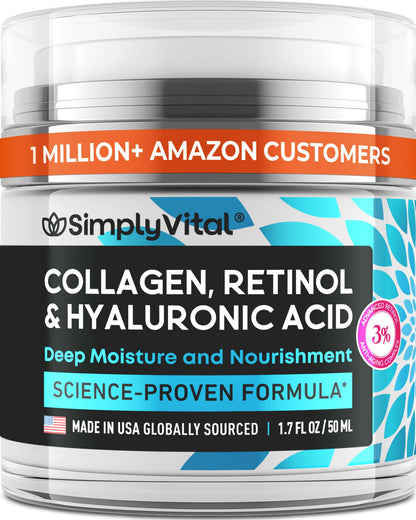 Anti-Aging Face Moisturizer with Retinol, Collagen & Hyaluronic Acid - Made in USA - Moisturizer Face Cream for Women & Men - Firming & Hydrating Neck Cream - Day & Night Skin Care - 1.7 fl oz SimplyVitalBuy Supplements Australia