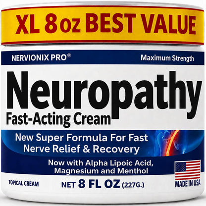 Neuropathy Nerve Relief Cream – Extra Large 8 oz – Maximum Strength for Feet Hands Legs Toes Back – Natural Ingredients Arnica Aloe Vera MSM Vitamins