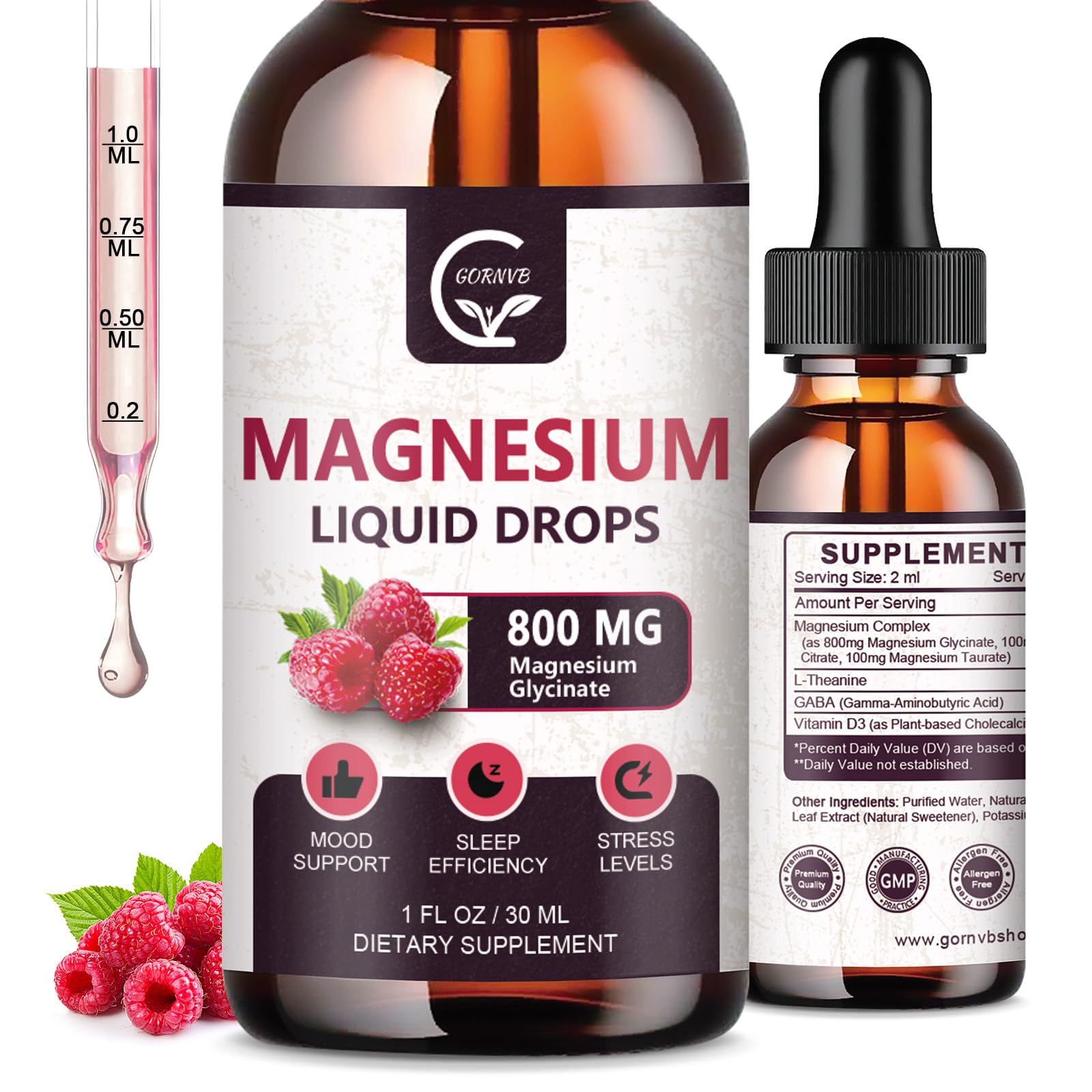 (2 Pack) Magnesium Glycinate Liquid Drops | 1000mg Liquid Magnesium Complex with D3, L-Thea & GABA for Energy, Sleep, Nerve and Heart Health, High Absorption, Raspberry Flavor GORNVBBuy Supplements Australia