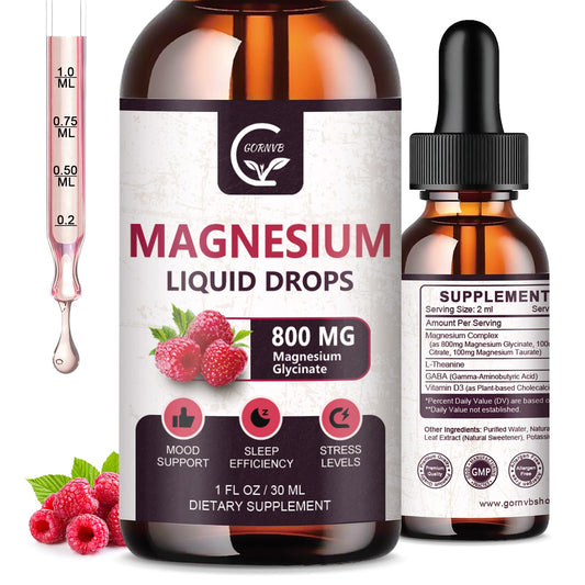 (2 Pack) Magnesium Glycinate Liquid Drops | 1000mg Liquid Magnesium Complex with D3, L-Thea & GABA for Energy, Sleep, Nerve and Heart Health, High Absorption, Raspberry Flavor GORNVBBuy Supplements Australia