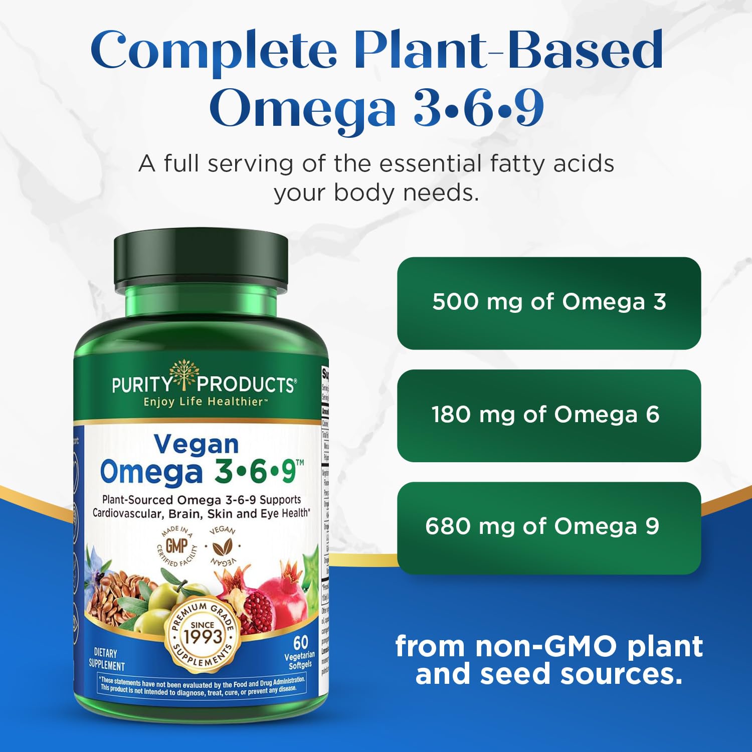 Purity Products Omega 3-6-9 Vegan and Vegetarian Formula - “5 in 1” Essential Fatty Acid Complex - Scientifically Formulated Plant-Based Omega 3 6 9 Essential Fatty Acids (EFA) - from (60) Purity ProductsBuy Supplements Australia