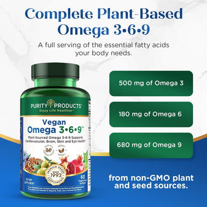 Purity Products Omega 3-6-9 Vegan and Vegetarian Formula - “5 in 1” Essential Fatty Acid Complex - Scientifically Formulated Plant-Based Omega 3 6 9 Essential Fatty Acids (EFA) - from (60) Purity ProductsBuy Supplements Australia