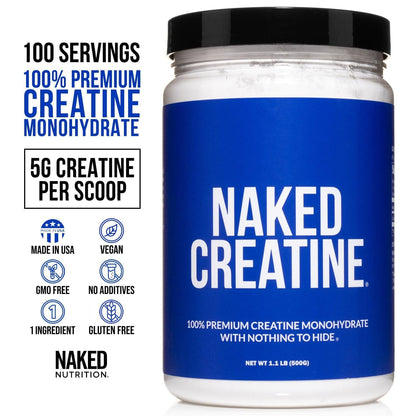 NAKED Pure Micronized Creatine Monohydrate Powder - NSF Certified, Unflavored, 500g, 1.1lb Bulk - Vegan, Non-GMO, Gluten-Free, Soy-Free