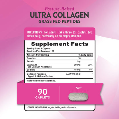 Nature's Truth Collagen Peptides | 90 Caplets | Type 1 and 3 with Vitamin C | Grass Fed, Non-GMO & Gluten Free Supplement