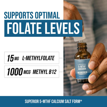 L Methyl Folate 15mg Plus Methyl B12 Cofactor – Organic Berry Flavor, High Potency Liquid Sublingual Active 5-MTHF Form - Supports Mood, Methylation
