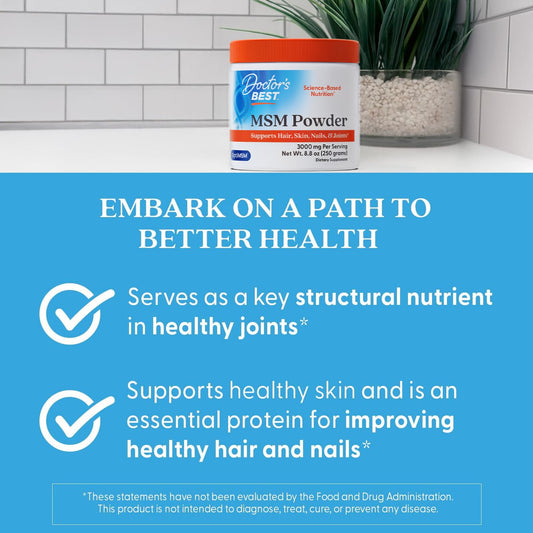 Doctor's Best MSM Powder Supplement for Men & Women - Supports Hair, Skin, Nails, Joint Health, & Mobility, Delivers Beneficial Sulfur with OptiMSM