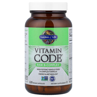 Garden of Life Vitamin B Complex, 120 Vegan Capsules, High Potency Vitamins for Energy & Metabolism with B6, Folate & B12