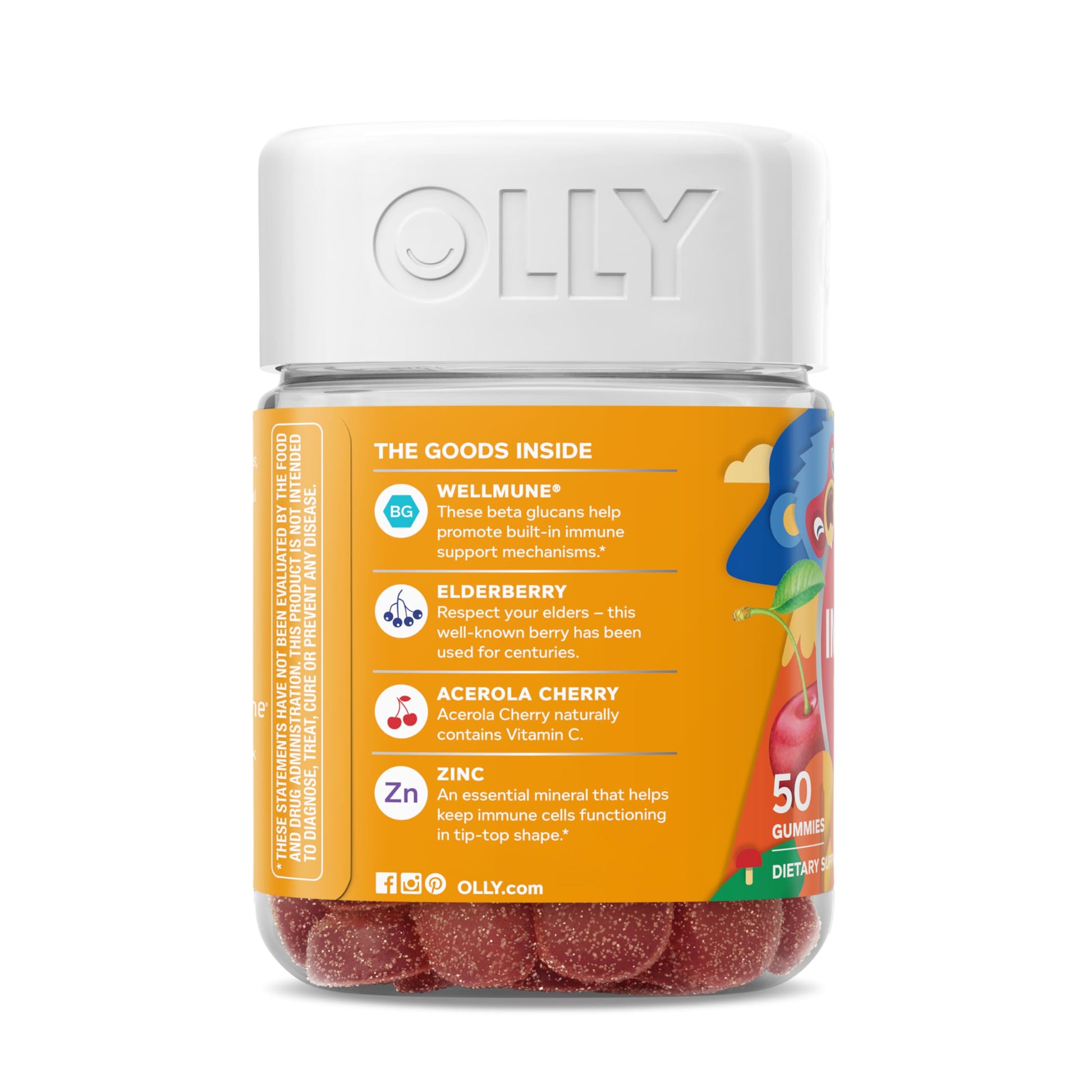 OLLY Kids Immunity Gummy, Immune Support, Wellmune, Elderberry, Vitamin C, Zinc, Chewable Supplement, Cherry - 50 Count OLLYBuy Supplements Australia