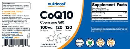 Nutricost CoQ10 100mg, 120 Vegetarian Capsules, 120 Servings - High Absorption, Vegetarian, Non-GMO, Coenzyme Q10