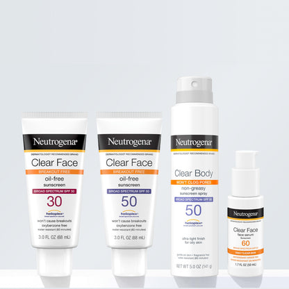 Neutrogena Clear Face Sunscreen for Acne-Prone Skin SPF 30, Broad Spectrum Facial Sunscreen Lotion, Lightweight, Non Comedogenic, Oil-, Fragrance- & Oxybenzone