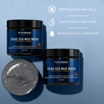 New York Biology Dead Sea Mud Mask for Face and Body | with Turmeric Oil | Spa Quality Pore Refiner for Oily Skin | Natural Skincare for Women & Men