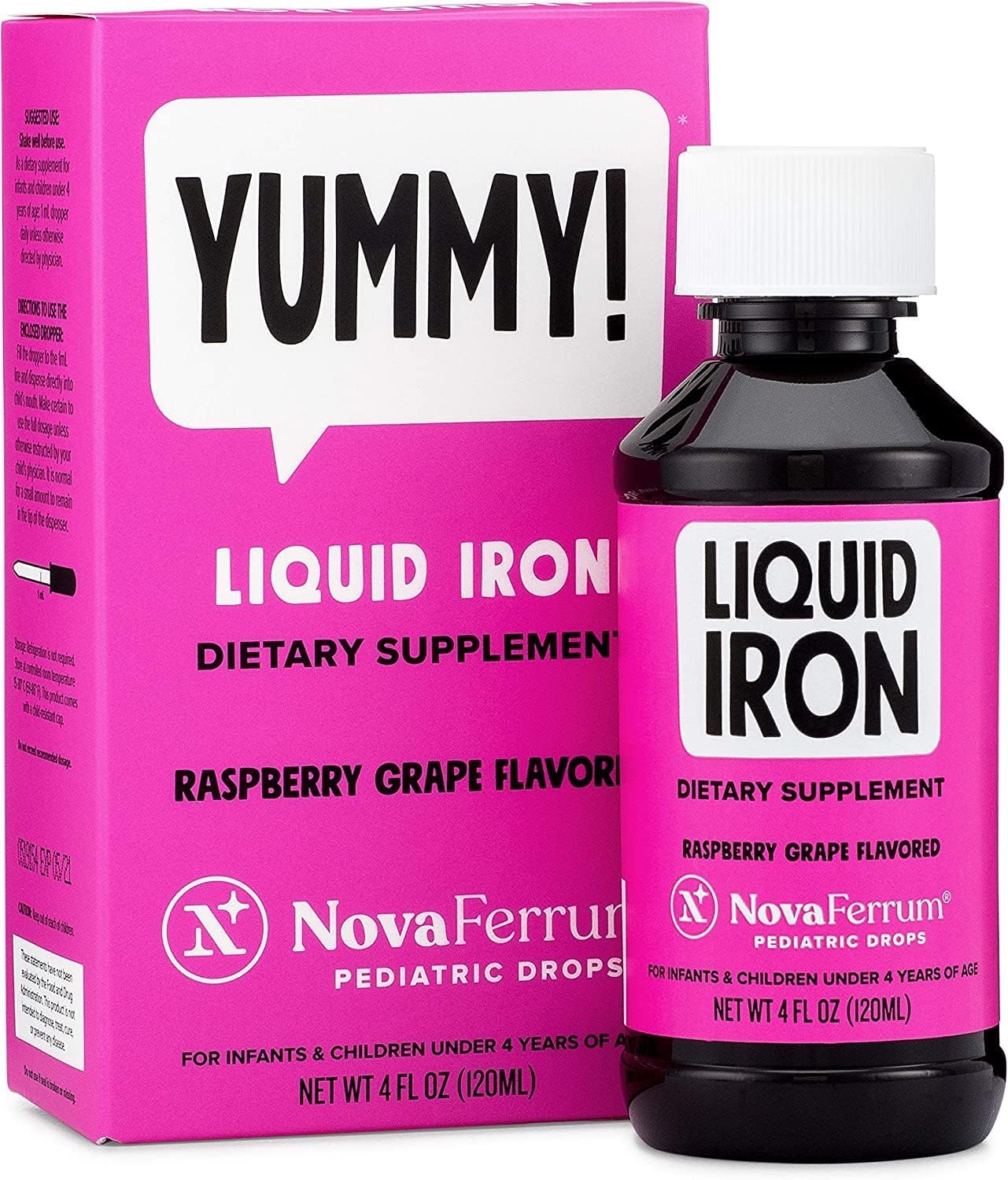 NovaFerrum Yummy | Pediatric Drops Liquid Iron Supplement for Infants and Toddlers | Liquid Iron for Kids | 15mg of Iron Per 1mL Dose | Ages 4 & Under