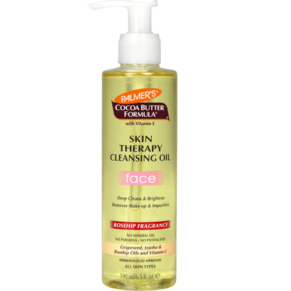 Palmer's Cocoa Butter Formula Skin Therapy Cleansing Oil, Gentle Makeup Remover with Rosehip Oil and Vitamin C, 6.5 Ounce