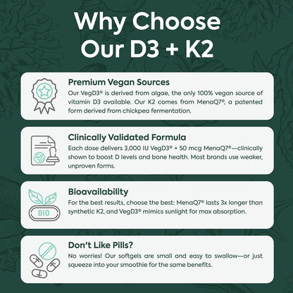 Organics Ocean Better D3 + K2-100% Organic VIT D3 and K2 Supplements with Maximum Bioavailability - Supports Bone Density, Calcium Balance, Immunity & Mood - 1-Pack, 30-Day Supply Organics Ocean buy supplements Au