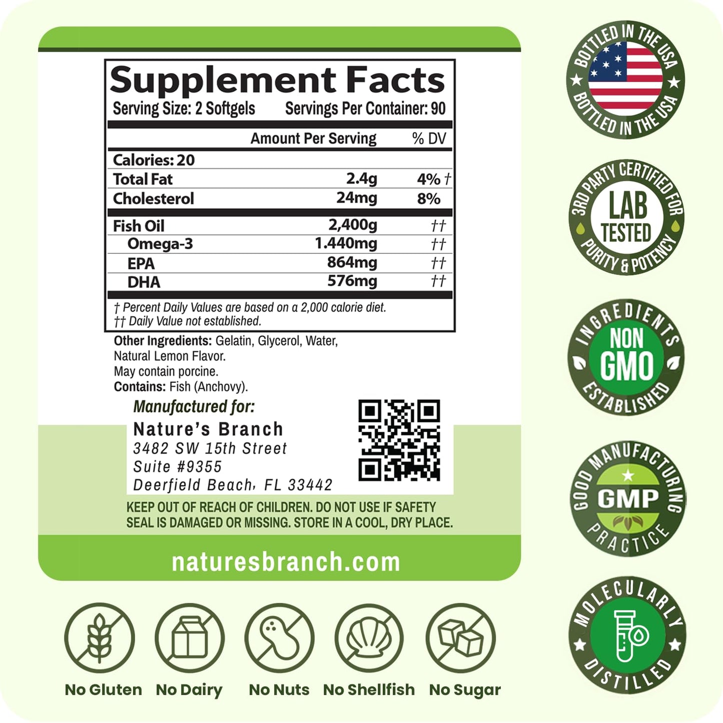 Triple Strength Omega 3 Fish Oil Supplements 2400mg | 180 Capsules, Burpless High Potency Lemon Flavor, High EPA DHA for Men & Women Ultra Pure Softgels | Joint Support, Eyes, Heart Brain Health Pills NATURE'S BRANCHBuy Supplements Australia