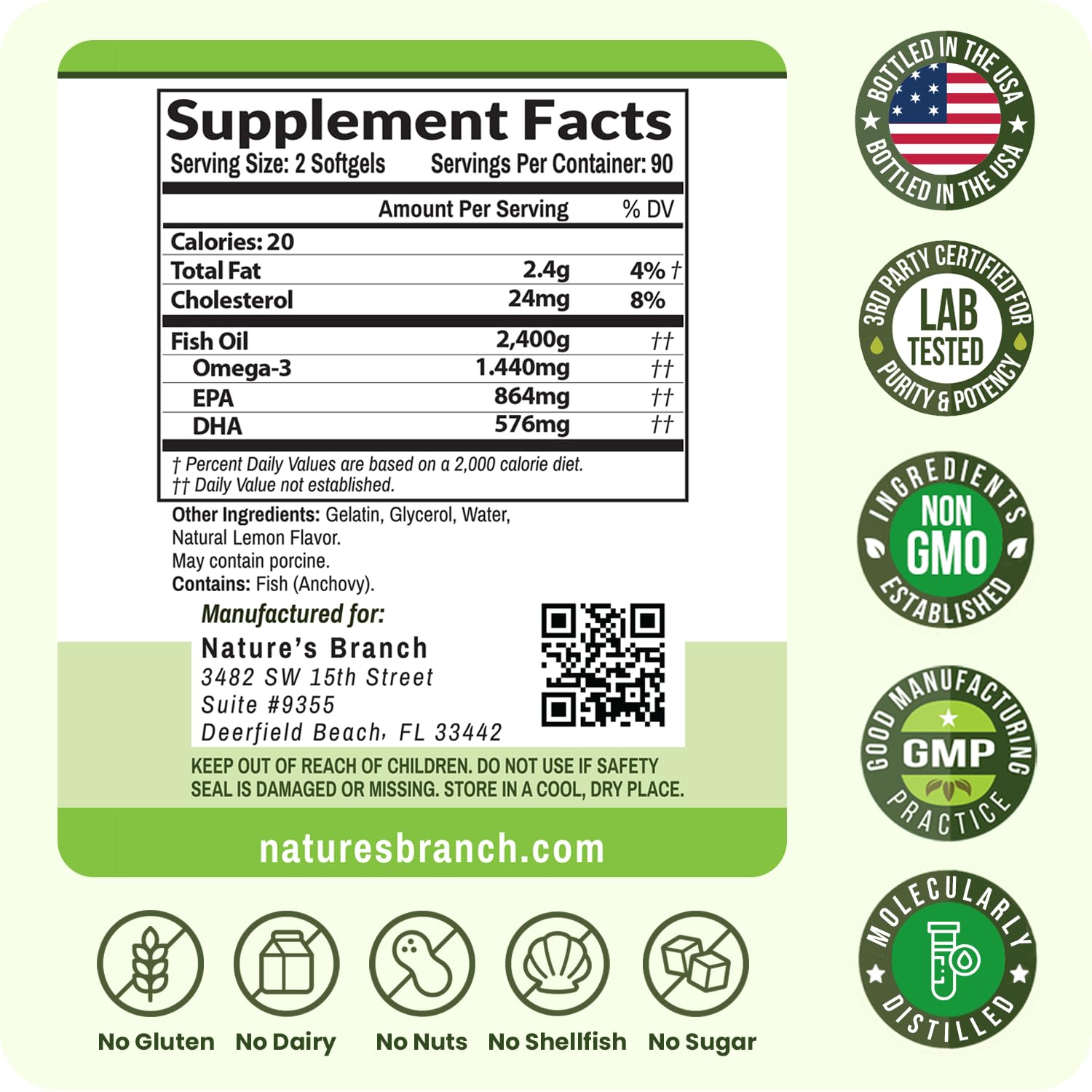 Triple Strength Omega 3 Fish Oil Supplements 2400mg | 180 Capsules, Burpless High Potency Lemon Flavor, High EPA DHA for Men & Women Ultra Pure Softgels | Joint Support, Eyes, Heart Brain Health Pills NATURE'S BRANCHBuy Supplements Australia