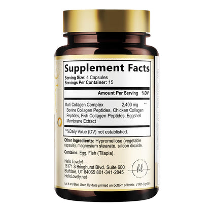 Multi Collagen Peptides for Women & Men - 2400mg per Serving - Best Hydrolyzed Collagen Complex with Type I, II, III, V, X - Hair, Skin, Nails & Joint Support Supplement - Bottled USA - 60 Capsules Hello Lovely! buy supplements Au