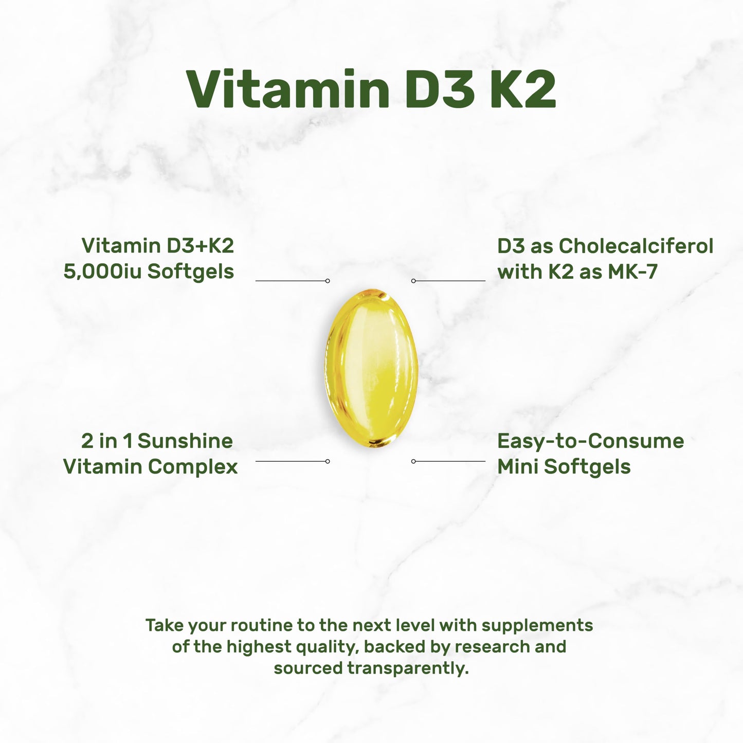 DEAL SUPPLEMENT Vitamin D3 5,000 IU + K2 MK7 Softgels, 250 Count | 2-in-1 Complex | Easy to Swallow