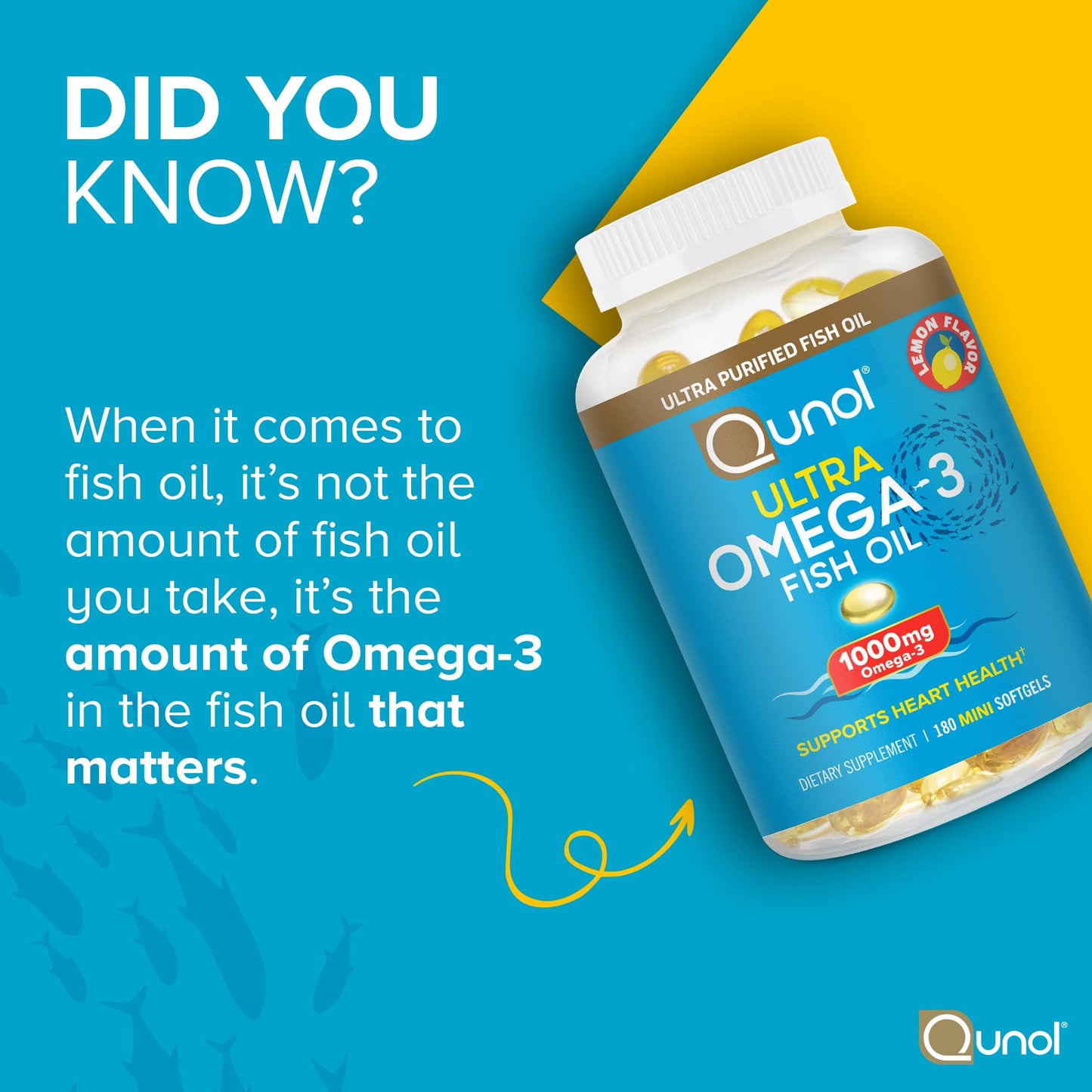 Qunol Fish Oil Omega 3 Mini Softgels, 1000mg Omega 3 EPA + DHA, Ultra Pure Supplements, Heart Health Support, Lemon Flavor, Easy to Swallow Minis, 3 Month Supply, 180 Count QunolBuy Supplements Australia