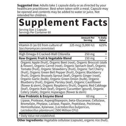 Garden of Life Vitamin D3 5000 IU, Raw Whole Food Supplements with Chlorella, Fruit, Veggies & Probiotics for Bone & Immune Health