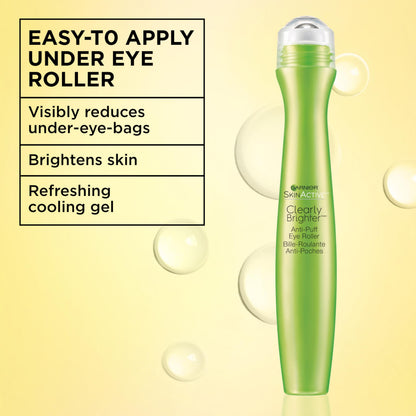 Garnier Clearly Brighter Anti-Puff Eye Roller, Dark Circles Under Eye Treatment with Caffeine and Vitamin C, 0.5 Fl Oz (15mL)
