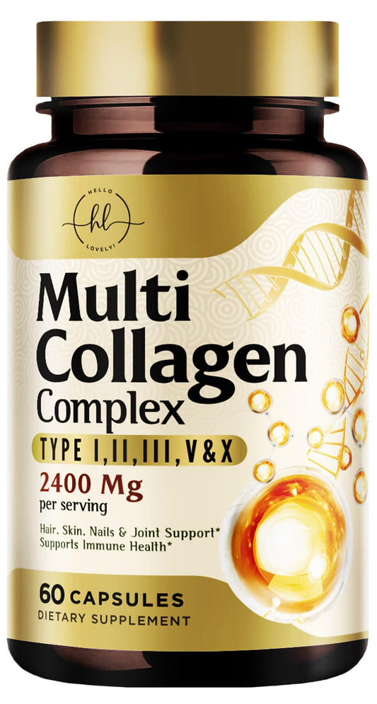 Multi Collagen Peptides for Women & Men - 2400mg per Serving - Best Hydrolyzed Collagen Complex with Type I, II, III, V, X - Hair, Skin, Nails & Joint Support Supplement - Bottled USA - 60 Capsules Hello Lovely! buy supplements Au