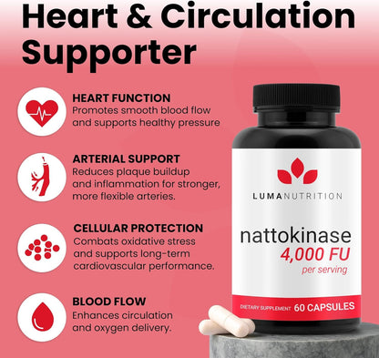 Luma Nutrition Nattokinase Supplement - Natto 4000 FU Per Serving, Premium Heart Health Support - Vegan & Gluten Free - 60 Capsules