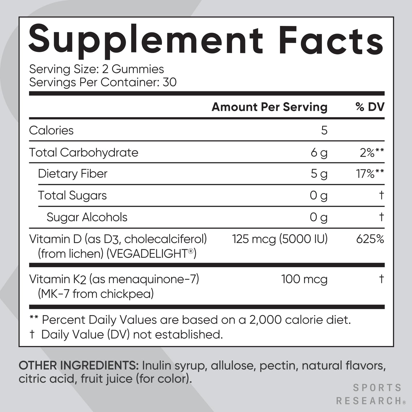 Sports Research® Vegan Vitamin D3 + K2 Sugar-Free Gummies - 125mcg (5000iu) Vitamin D w/ 100mcg Mk7 Vitamin K - Supports Bone & Immune Health* - Vegan Certified · Non-GMO · Soy Free - 60 Count Sports Research buy supplements Au