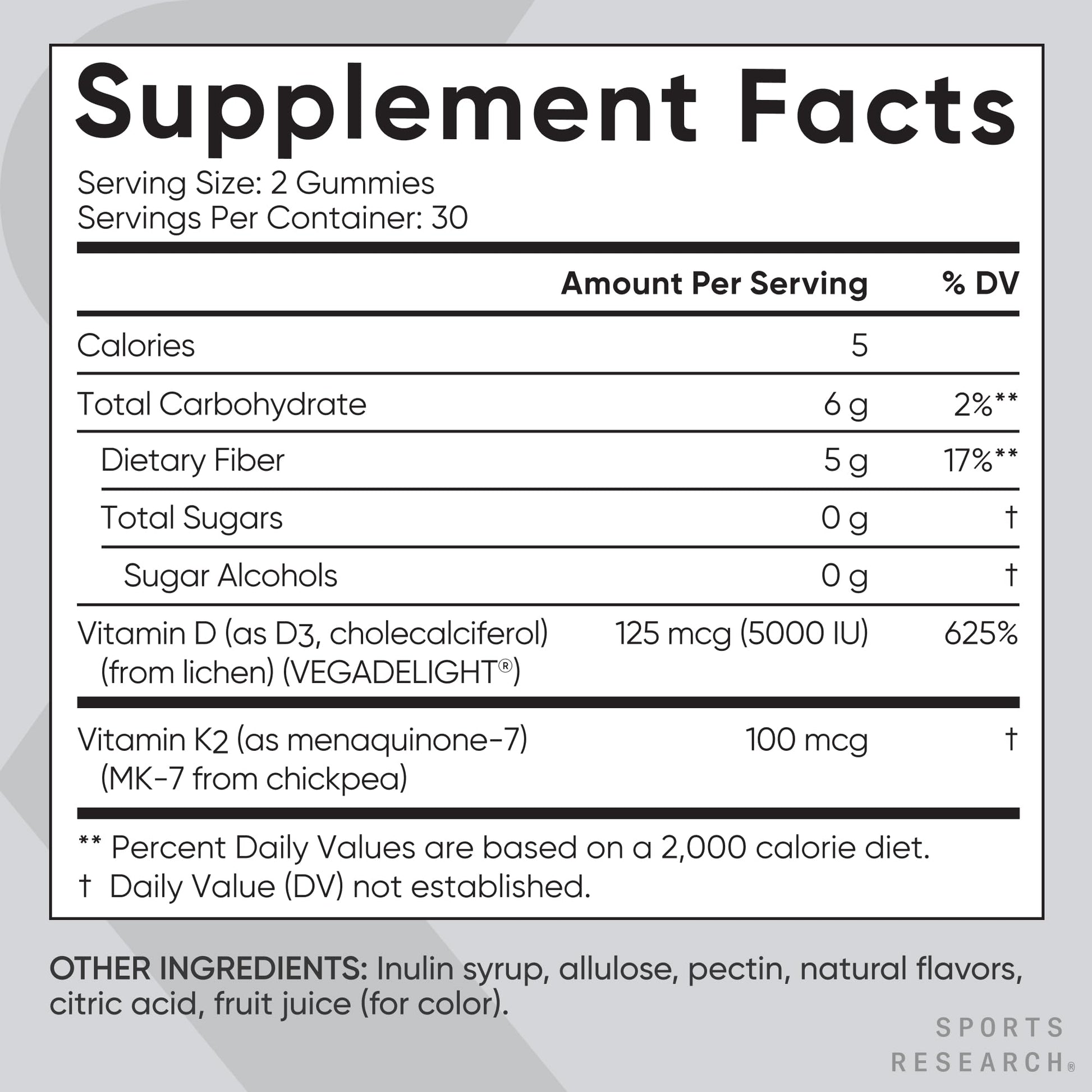 Sports Research® Vegan Vitamin D3 + K2 Sugar-Free Gummies - 125mcg (5000iu) Vitamin D w/ 100mcg Mk7 Vitamin K - Supports Bone & Immune Health* - Vegan Certified · Non-GMO · Soy Free - 60 Count Sports Research buy supplements Au