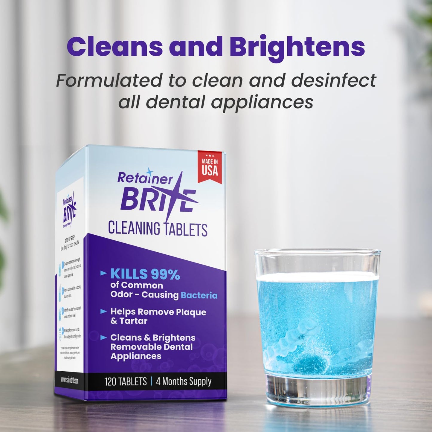 Retainer Brite Tablets for Cleaner Retainers and Dental Appliances - 96 Count